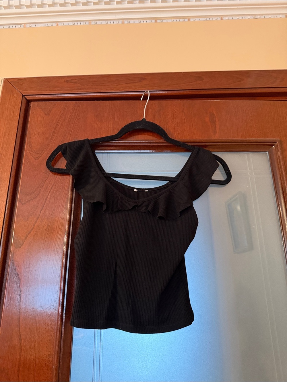 Black Ruffle Off-Shoulder Women's Top